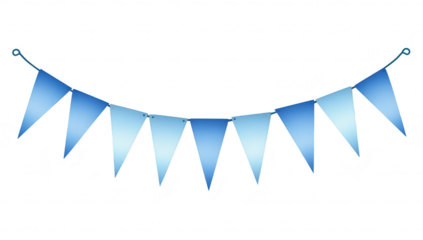 A blue gradient banner made of triangular flags. elegantly strung across a bright white background. perfect for festive occasions. parties. or celebrations