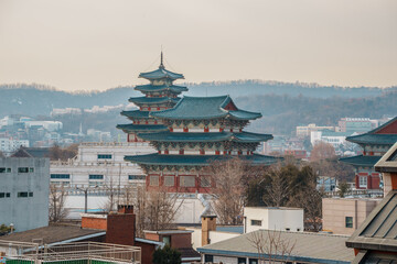 Pagoda of the National Folk Museum of Korea Overlooking Seoul Cityscape