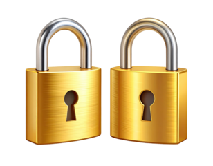 Two golden padlocks, metallic,  security,  isolated