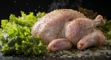 Raw Chicken with Herbs and Spices, Ready for Cooking