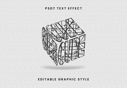 Black Wireframe Cube Font Text Effect