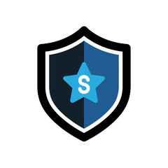 Blue star protects behind shield graphic icon