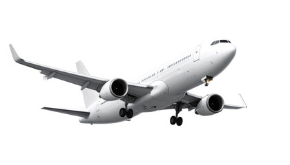 White passenger jet in flight, angled view