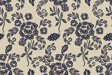 Ikat floral paisley embroidery seamless pattern on background. Ikat ethnic flower oriental pattern traditional. Aztec style abstract vector illustration. design for ikat floral fashion fabric,clothing