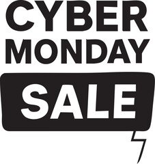 Cyber Monday Sale text in a bold black and white graphic design.