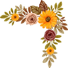 autumn corner watercolor flower arrangement illustration