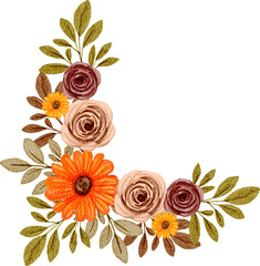 autumn corner watercolor flower arrangement illustration