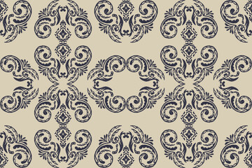 Carpet ikat floral pattern,fabric pattern on navy blue background vector illustration.Ikat ethnic oriental embroidery.Aztec style,abstract background.design for texture,clothing,decoration,carpet,rug.