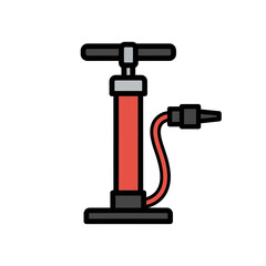 Red pump inflates tire on white backdrop flat design