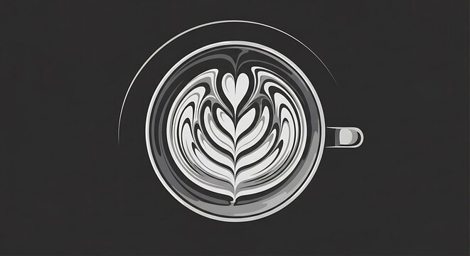 Elegant stylized coffee latte art showcases minimalistic monochrome charm