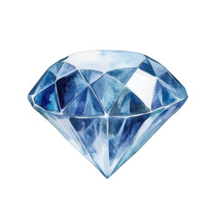 A beautifully crafted watercolor illustration of a sparkling blue diamond. its intricate facets and reflections. ideal for jewelry design or luxury-themed projects