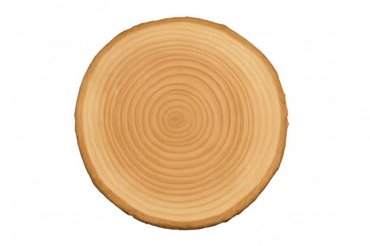 Tree trunk cross section showing growth rings on a transparent background, ideal for concepts related to nature, forestry, and woodworking