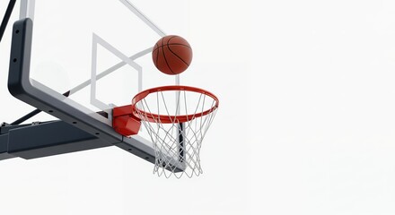 Naklejka premium Basketball going through hoop, close up, sports, game, competition, white background