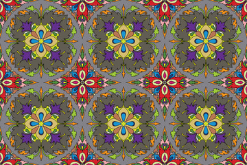 Traditional Thai art seamless floral damask pattern colorful bohemian style motif suitable for wallpaper, textile, tile, cloth, curtain and fabric design isolated illustration vector archive EPS file.