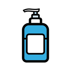 Blue dispenser outputs lotion in isolated background