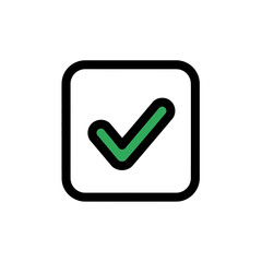 Green checkmark confirms choice square vector white