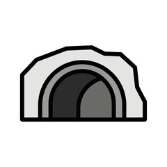 Cave entrance stands isolated gray scale graphic