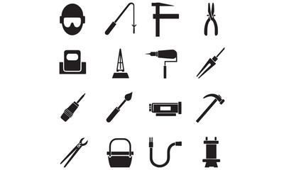 Blacksmith Tools and Forging Icons Anvils, Hammers, Welding, Safety Gear & Metalworking

