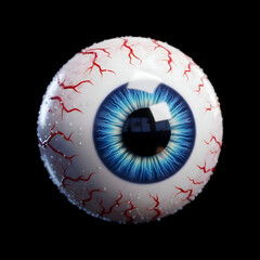 Realistic Blue Eyeball with Red Veins on Black Background — Medical and Halloween Visual



