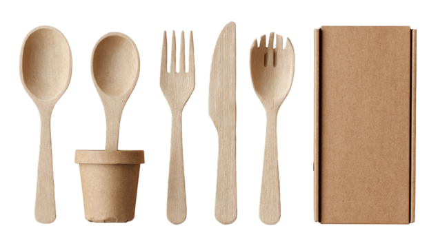 Wooden cutlery set and paper napkin