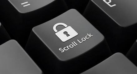 Close up of Scroll Lock key with padlock icon on black computer keyboard.
