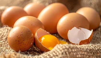 Fresh eggs on burlap