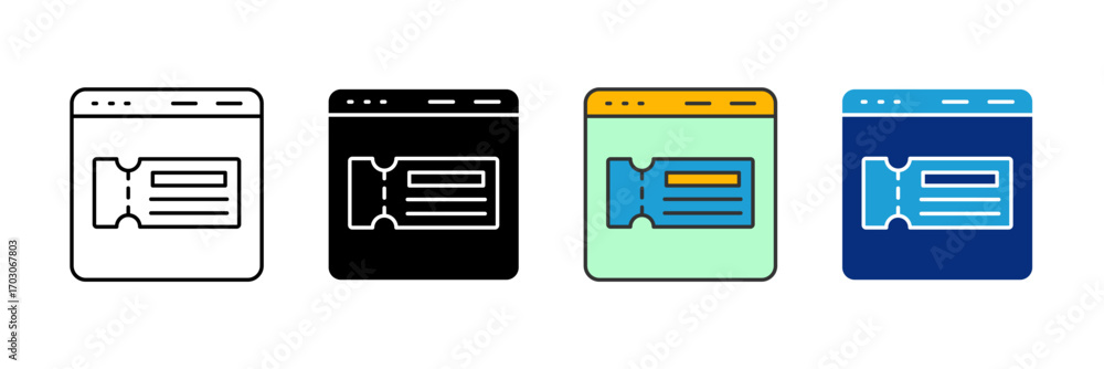 Poster e-ticket icon set multiple style collection