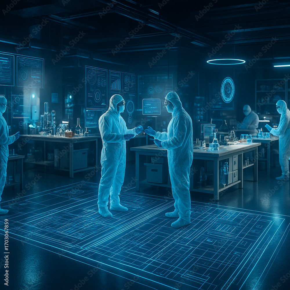 Aufkleber ai generated image of scientists in advanced laboratory using holographic technology symbolizing res
