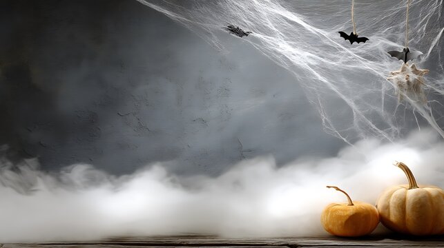 Spooky halloween decor indoor setting hyperrealistic background eerie atmosphere close-up view festive concept ideas