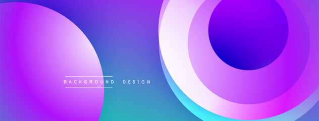 Abstract gradients form layered circles, creating vibrant background design. Purple, blue hues dominate composition. Modern aesthetic.