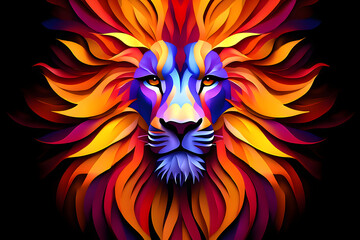 Lion head vector illustration with flames in wild style
