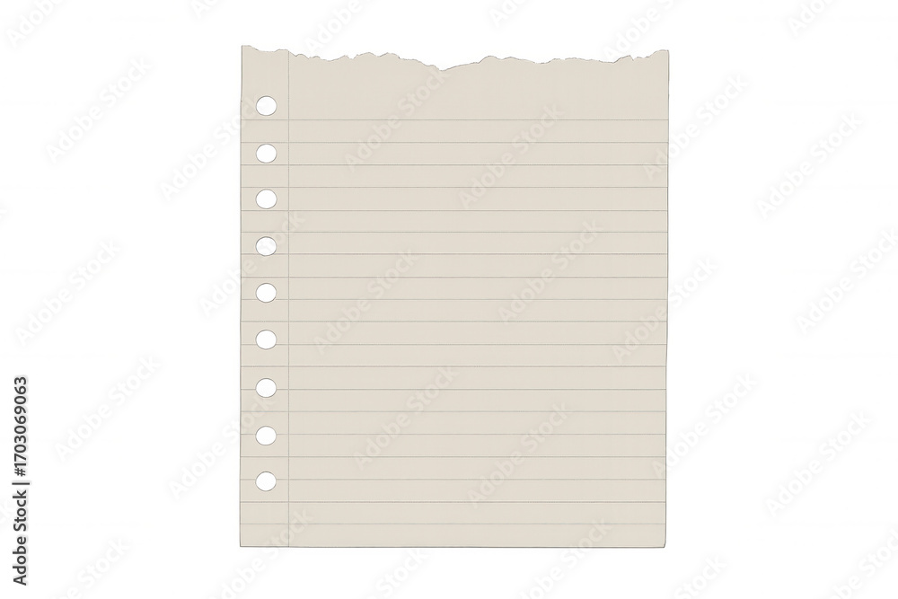 Aufkleber lined notebook page with perforated edge, blank paper surface ready for writing or creative projects