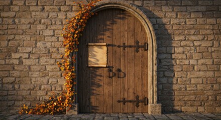 Reformation door, old wooden church door with nailed parchment scroll