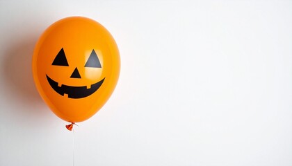 Smiling Halloween Pumpkin Balloon on White Background with Copy Space