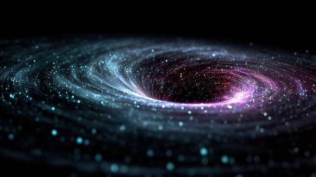 Abstract Digital Background with Blue Purple Glowing Binary Code Light Vortex Tunnel or Wormhole