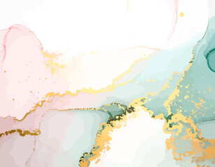 Obraz premium Abstract Alcohol Ink Art with Gold Accents and Pastel Colors.