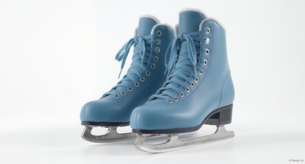 Pair of Blue Ice Skates, Winter Sports Equipment, Lace-Up Boots for Ice Skating, Fashionable Footwear for Cold Weather Activities