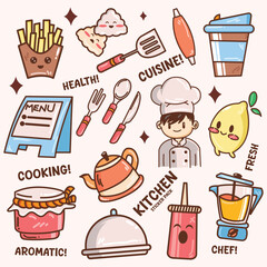 Kitchen cute doodle vector sticker collection
