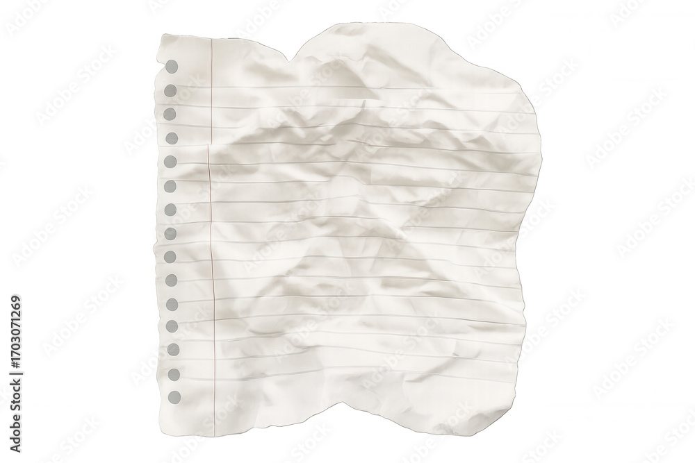 Aufkleber crumpled sheet of lined notebook paper with transparent background, isolated and ready for compositi