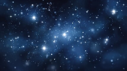 Fototapeta premium Starry sky background with blue and white stars, glowing dots, space for text