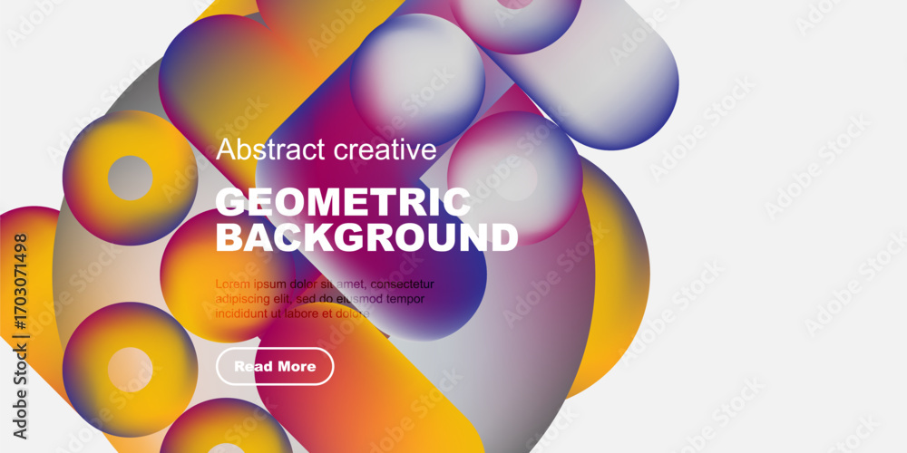 Poster vibrant abstract shapes overlap, creating dynamic geometric background. text present, button visible