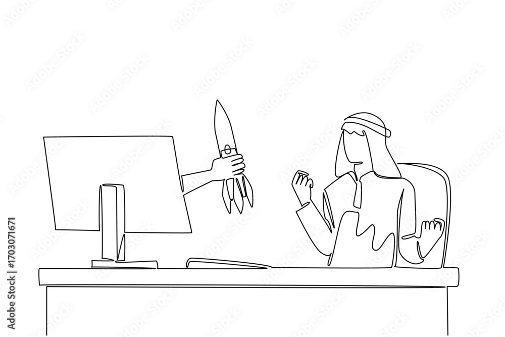 Poster single continuous line drawing hands out of the monitor screen while holding rocket. full investment