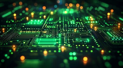 Glowing Circuit Board for Digital Network.