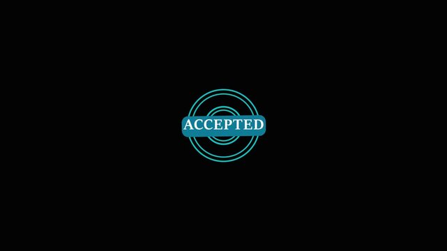 Blue and white accept sign with star details animated on a clean background.