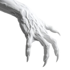 Obraz premium A detailed, stylized, white hand with exaggerated, clawed fingers reaching outward