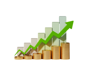 Increasing Financial Growth with Coins and Green Arrow Chart