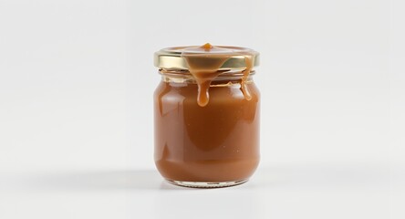 Sweet Caramel Sauce in Glass Jar, Dripping Dessert Topping, Culinary Photography, Food Image, Confectionery, Sticky Sweet Treat