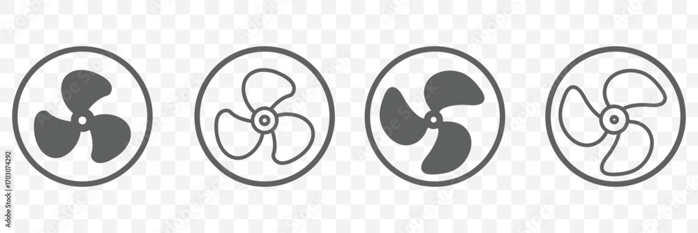 Aufkleber fan propeller icon, vector set. silhouette of computer cooling device. electrical temperature equipm