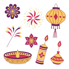 Collection of diwali objects in vector