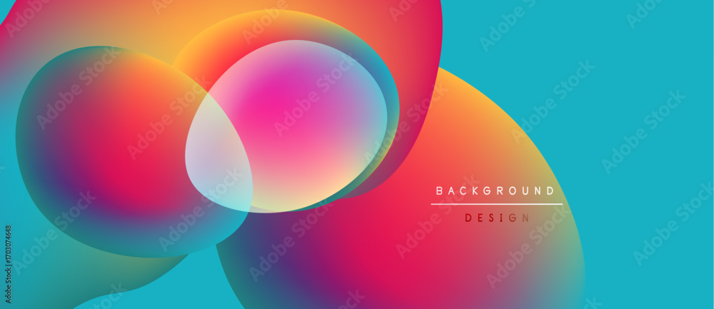 Poster abstract vibrant shapes overlap. gradient colors blend, creating dynamic visual effect. background s